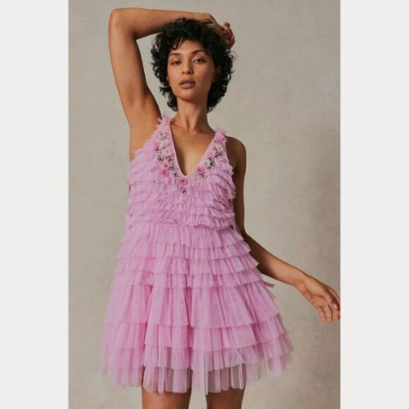 LoveShackFancy Pink Sleeveless v-Neckline Minya Mini Dress Size 4 - Picture 3 of 12